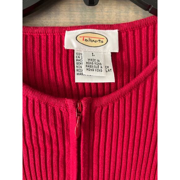 Talbots Women's Cardigan Sweater Red Long Sleeve Scoop Neck Zipper Ribbed Trim L - Picture 4 of 8